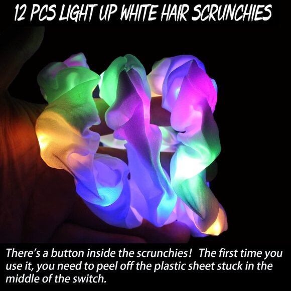 12Pcs LED Satin Hair Scrunchies Glow in Dark Ponytail Holders for Raves - Picture 3 of 7